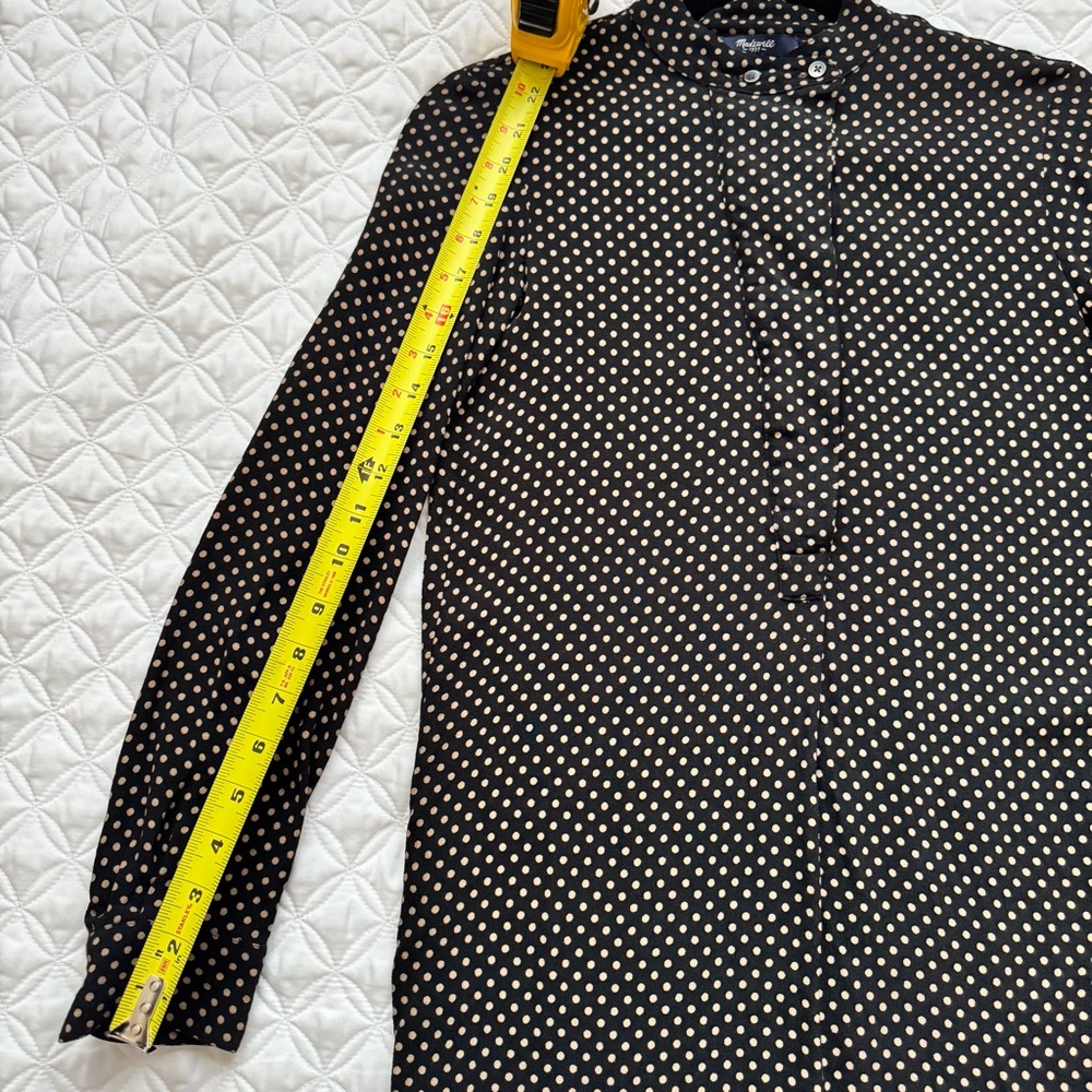 Madewell Black Tan Polka Dot Long Sleeve Tunic Shirt Dress Size XXS - Picture 14 of 15